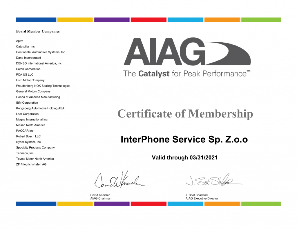 Członkostwo w AIAG- Automotive Industry Action Group